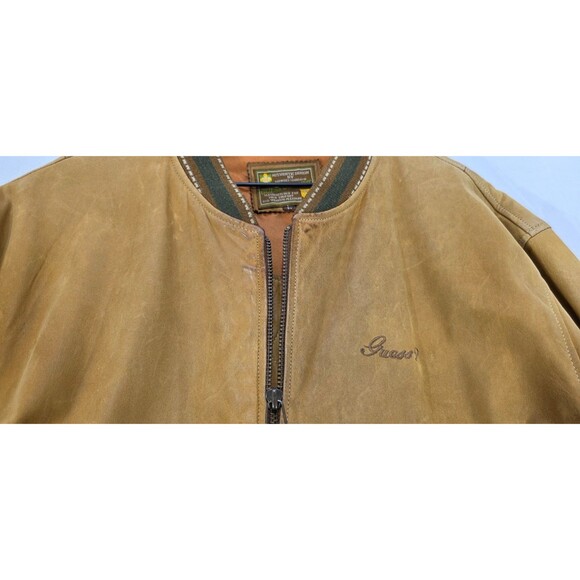 Vtg Guess Georges Marciano Bomber Jacket Leather Distressed Brown 80s 90s Men L - Picture 5 of 16